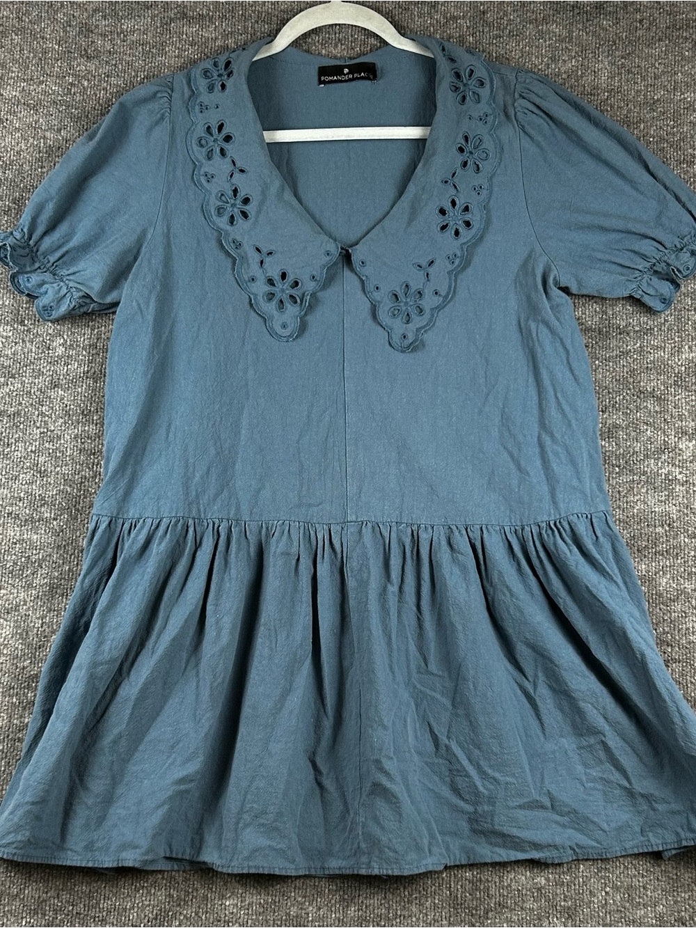 Pomander Place Eyelet Collar Mini Dress/Tunic Cottagecore Coquette Puff Sleeve S